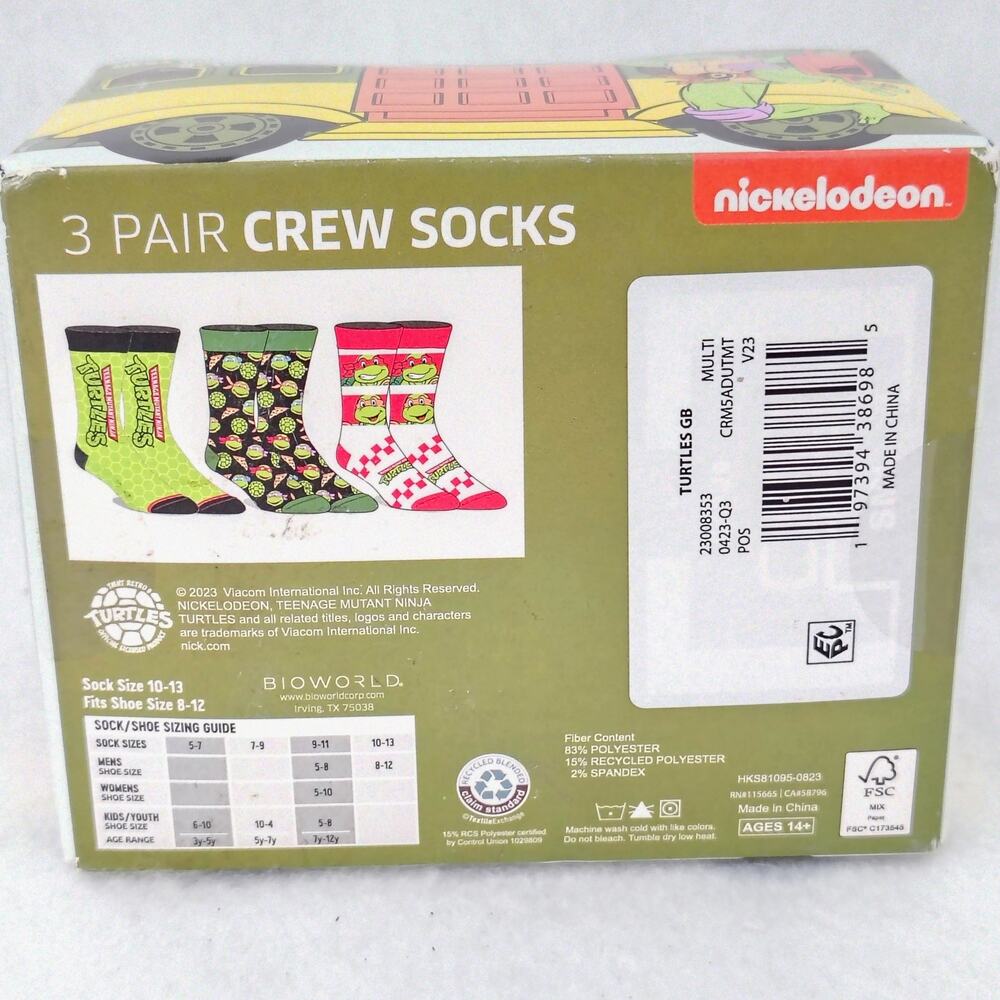 Nickelodeon Teenage Mutant Ninja Turtles Graphic Men Crew Socks 3 pack NEW Retro